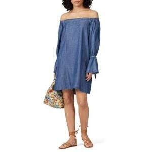 B Collection By Bobeau Women's Auden Blue Chambray Tie Cuff Mini Dress Size S